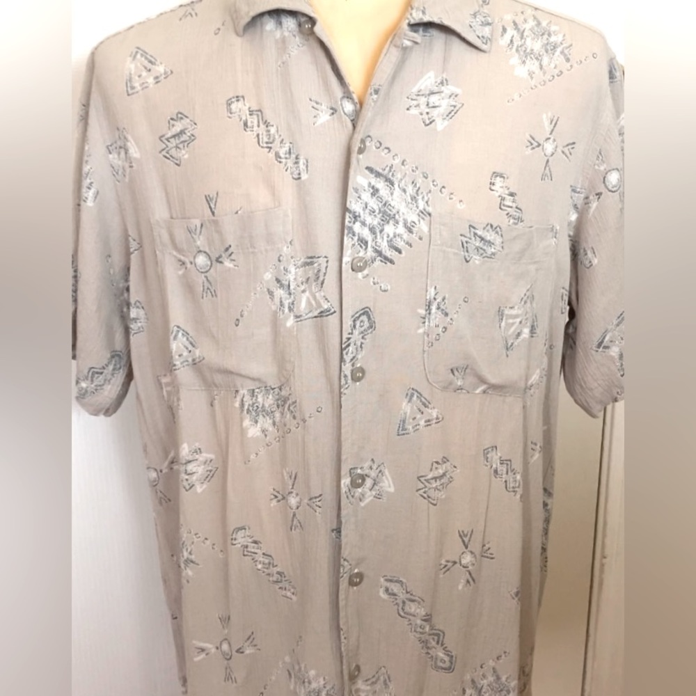 Mens Shirt vintage shirt short sleeves loose fit open collar soft rayon linen
